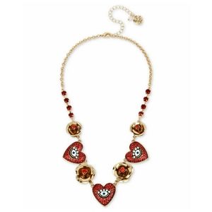 Betsey Johnson Rose & Evil Eye Heart Necklace
